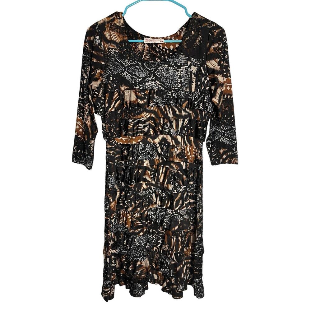 Tango‎ Mango Tiered Ruffle Stretch Sleeveless Animal Print Dress Size Small